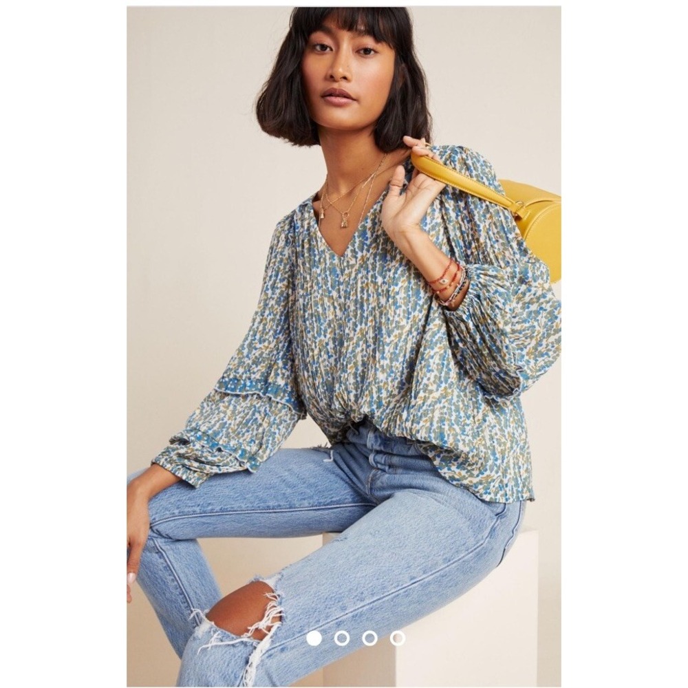 Antropologie Maeve Blouse Top XS Ballon‎ Sleeve Chiffon Lined Smoked Minimalist
